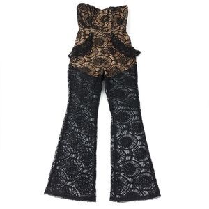 NWT Seven Wonders Daisy Sheer Lace Flare Jumpsuit Whimsigoth Boho Festival Black